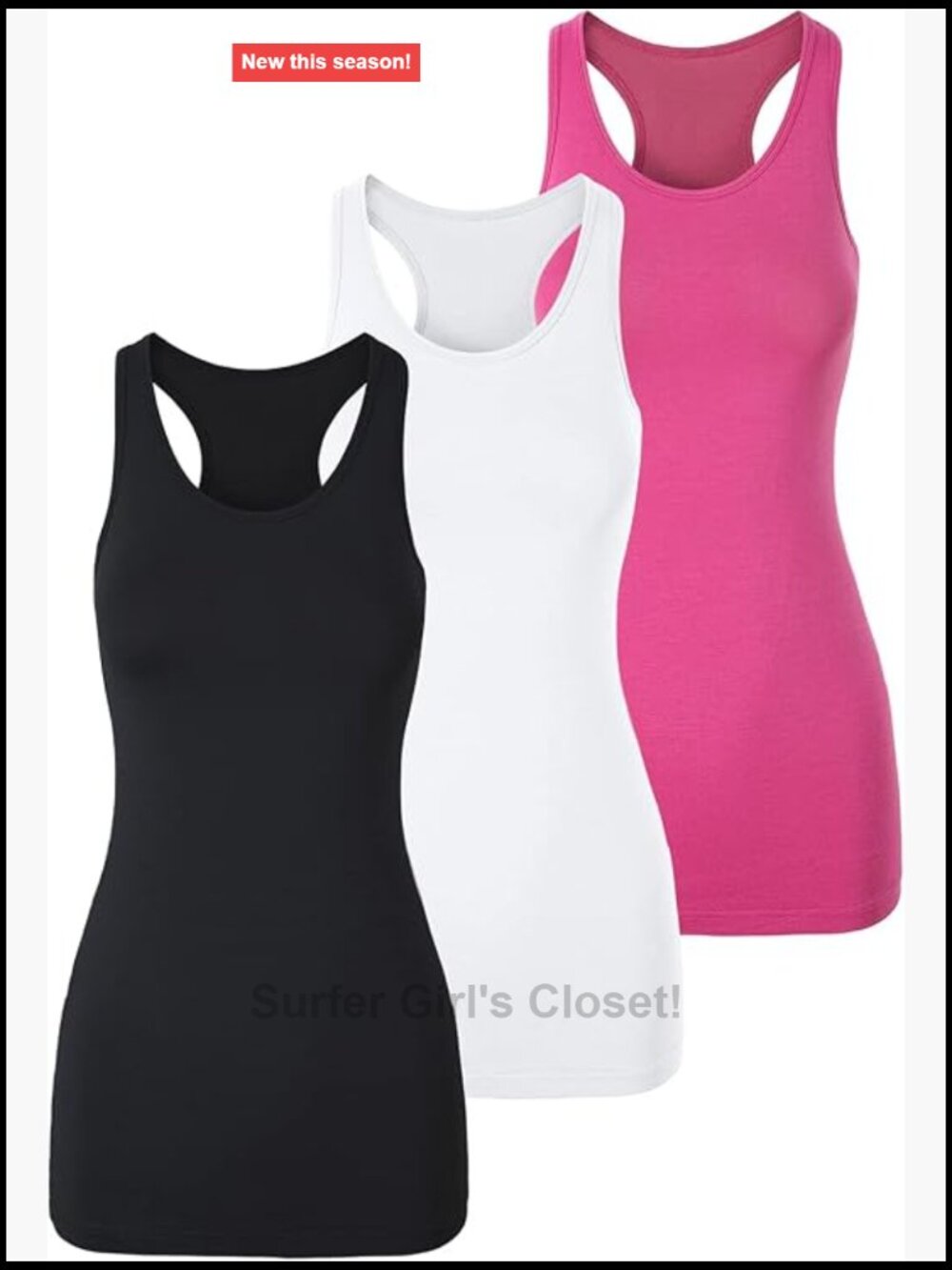 Cotton Spandex Racerback Long Tank Tops for Women 3 Pack